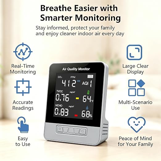 6-in-1 Air Quality Monitor, Smart Indoor CO2 Detector & HCHO TVOC AQI Tester - Image 6