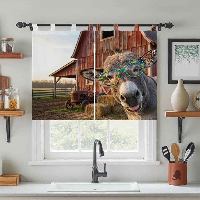 Farm Donkeys Bedroom Curtains 63 Inch Length, Window Curtains Tab Top, - Image 3