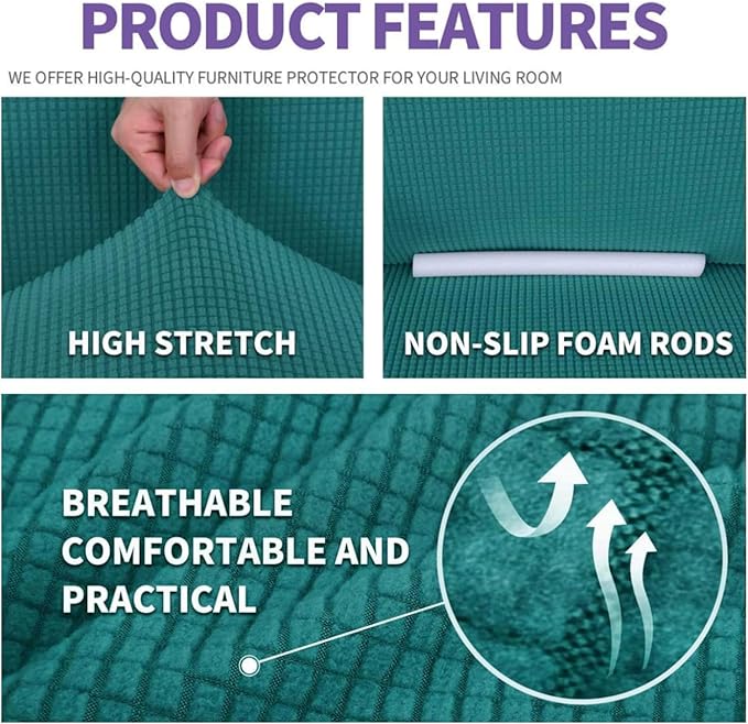 ZNSAYOTX Super Stretch Chair Slipcover Universal Sofa Chair Covers for Living Room Dogs Pet Furniture Protector Spandex Armchair Slipcovers with Anti Slip Foam Sticks (Peacock Teal, Chair)