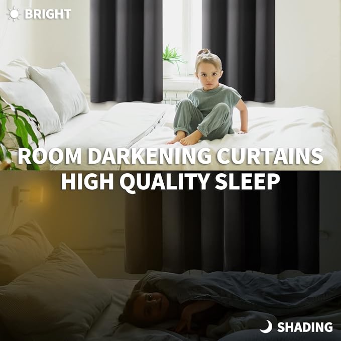 BGment Blackout Curtains for Bedroom - Grommet Thermal Insulated Room Darkening Curtains for Living Room, Set of 2 Panels, Each 55 x 69 Inch, Dark Grey