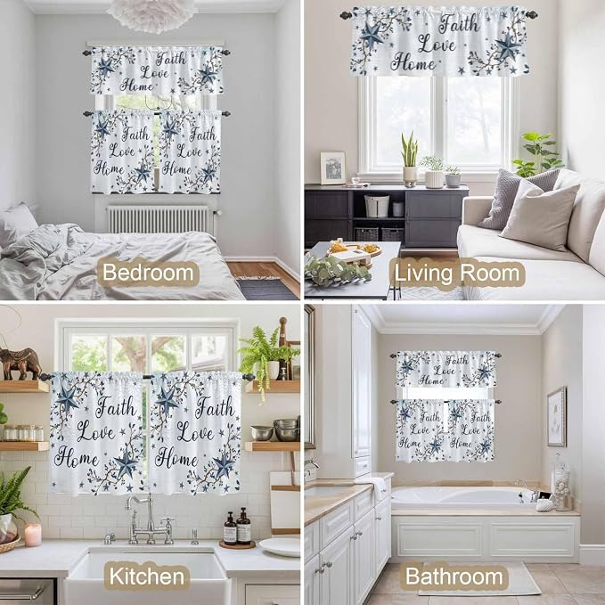 Kitchen Curtains Tiers and Valance Set of 3, Texas Star Country Light Filtering - Image 7