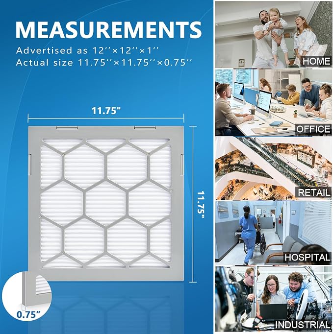 12x12x1 MERV 8 Air Filter, AC Furnace Air Filter, Reusable ABS Plastic Frame - Image 3