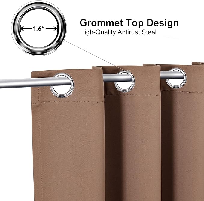 ChrisDowa Room Darkening Curtains 90 Inches Long 2 Panels Set for Living Room, Grommet Thermal Insulated Blackout Curtains for Bedroom (Cappuccino, 52 x 90 Inch)