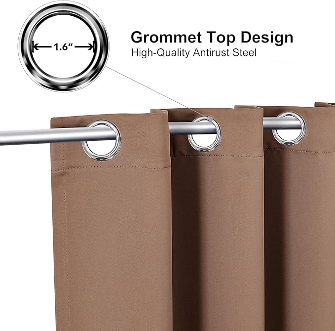 ChrisDowa Grommet Room Darkening Curtains for Bedroom and Living Room - 2 Panels Set Thermal Insulated Blackout Curtains (Cappuccino, 42W x 84L)