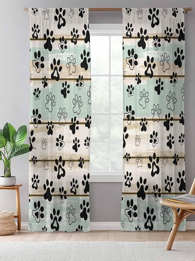 Sheer Curtains 96 Inches Long, Sage Green Beige Farmhouse Semi Sheer Curtains - Image 5