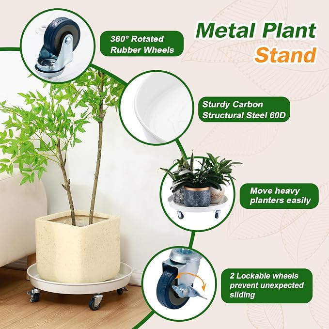 Planterhoma 3 Packs 16 inches Metal Plant Caddy - Image 2