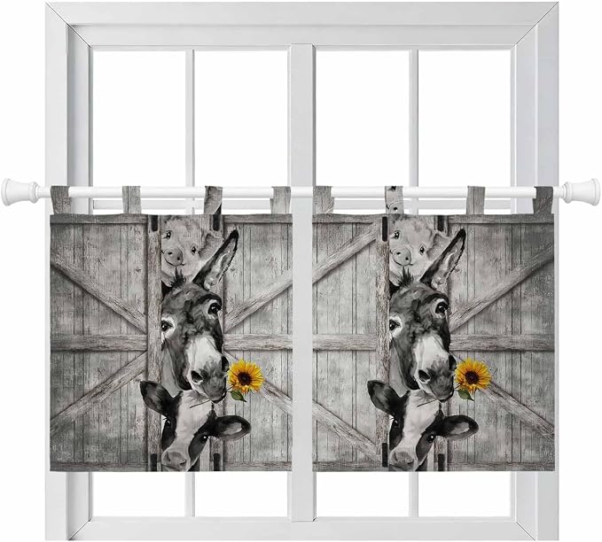 Funny Farm Animals Kitchen Curtains 24 Inch Length, Small Window Curtains Tab by Unknown