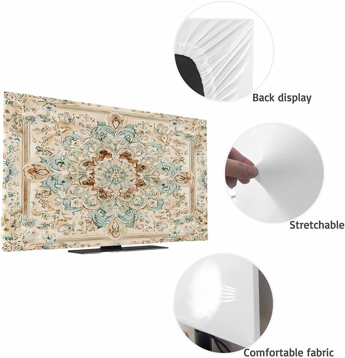 Bohemian Style Flowers Indoor TV Cover, Elastic TV Screen Protector Retro - Image 7