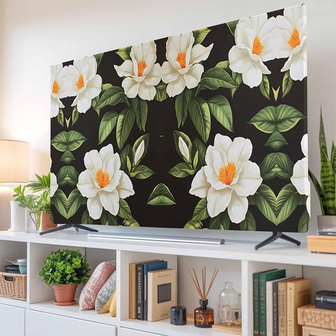 Rural White Gardenia Flower Indoor TV Cover, Elastic TV Screen Protector by Unknown