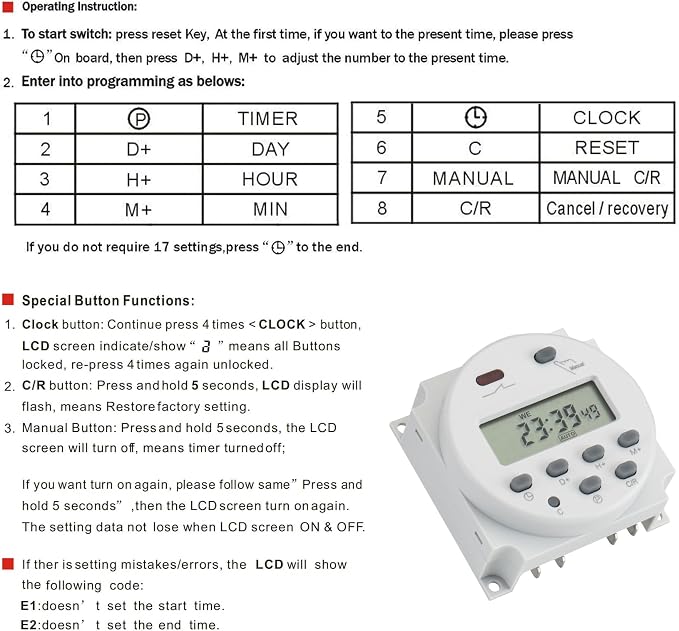 Baomain Digital LCD Programmable Timer CN101C Input 12V Output 12V DC/AC 16A - Image 7