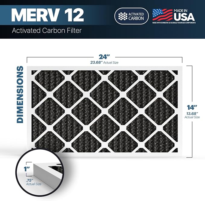 BNX TruFilter 14x24x1 MERV 12 Odor Defense AC Furnace Air Filter - Image 2