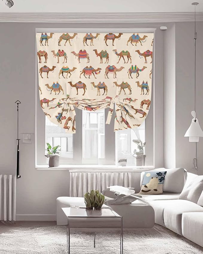 Tie Up Curtains for Windows, Summer Camels Adjustable Balloon Nature Linen - Image 3