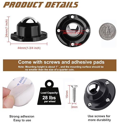 PlusRoc 8 Pack Self Adhesive Caster Wheels 1 Inch - Image 2