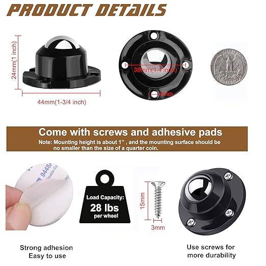 PlusRoc 16 Pack 1 Inch Self Adhesive Caster Wheels - Image 2