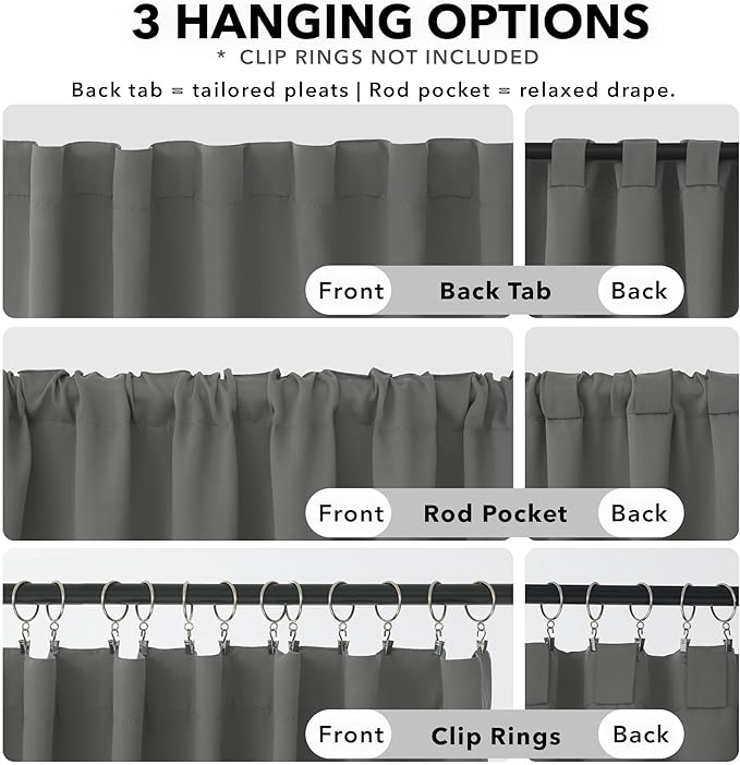 Deconovo Blackout Curtains, Thermal Insulated, W52 x L45 2 Panels, Back Tab, Machine Washable, Room-Darkening Drapes for Bedroom/Living Room Light Grey