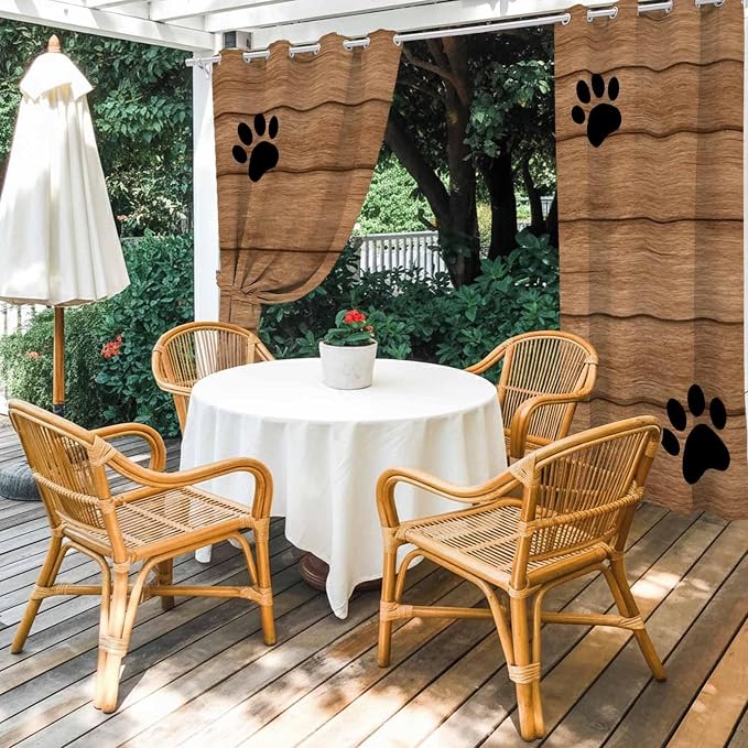 Wood Grain Outdoor Curtains for Patio Claws Animals Wooden Vintage Waterproof - Image 4