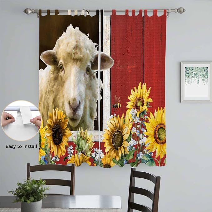 Sheep Flowers Living Room Curtains 84 Inch Length, Window Curtains Tab Top - Image 4