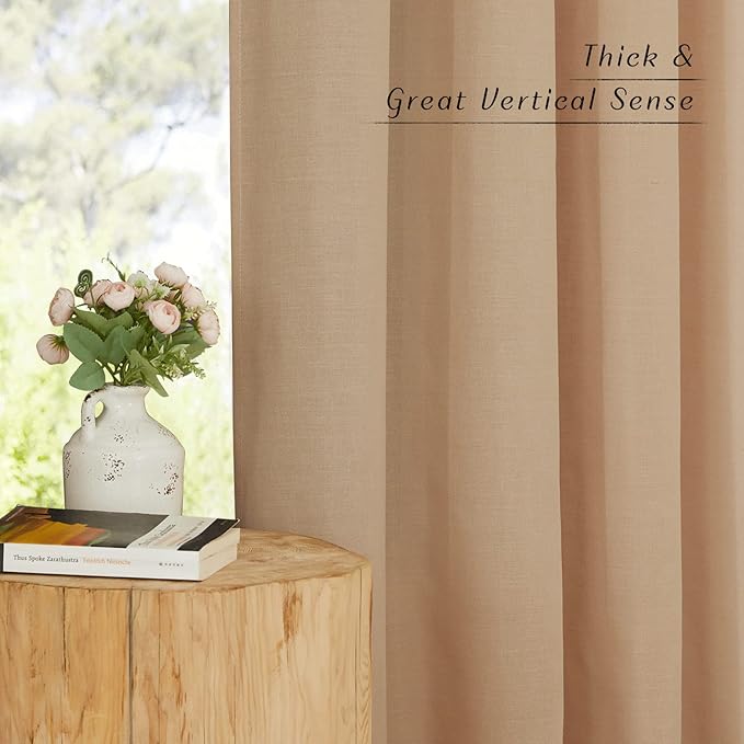 NICETOWN Camel Linen Doorway Curtains 80 inches Long, Grommet Thick Linen Weave Semi Sheer Window Treatments Privacy Assured with Light Filtering for Bedroom/Side Door, W34 x L80