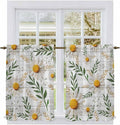 Spring Daisy Tier Curtains, Farmhouse Country Flower Leaf Plant Wood Grain by Unknown