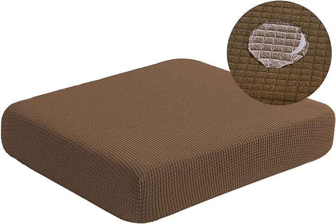 Water Resistant Couch Cushion Covers, Stretch Sofa Seat Slipcover for 3 Cushion Couch Sofa, Thick RV Dinette Cushion Covers Furniture Protector, Washable (Large, Coffee)