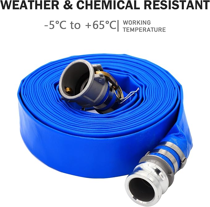 DAVCO 2" ID × 50 ft PVC Lay Flat Discharge Hose, Heavy Duty Reinforced Blue - Image 6