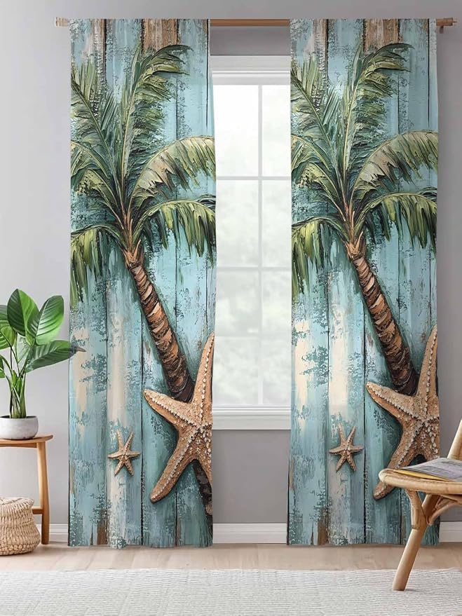 Sheer Curtains 84 Inches Long, Coastal Blue Green Tree Semi Sheer Curtains - Image 5