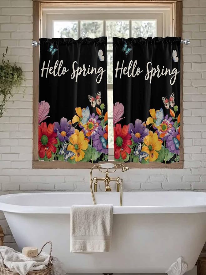 Spring Flowers Tier Curtains 45 Inches Long, Watercolor Country Colorful Floral - Image 7
