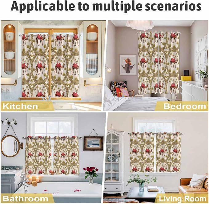 2 Panel Kitchen Cafe Curtains, Camels Palm Trees Sunlight Filtering Nature Air - Image 6