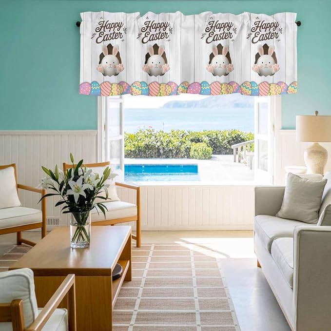 Grey Easter Curtain Valances for Windows, Kitchen Valance Window Treatment - Image 8