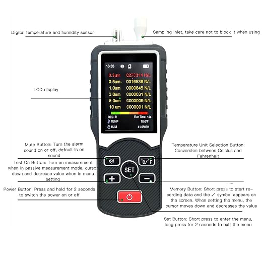 Zunate Professional Air Quality Monitor, Handheld Particle Counter Detector - Image 2
