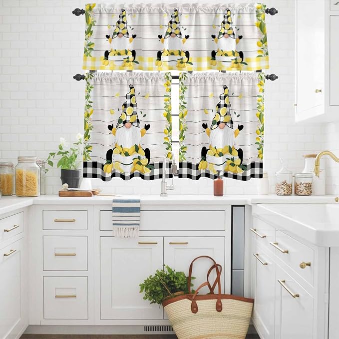 Lemon Gnomes Kitchen Curtains Set 3 Piece - Image 3