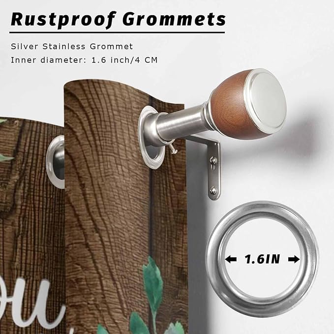 Summer Outdoor Curtains for Patio Sunflowers Eucalyptus Leaves Wood Waterproof - Image 2