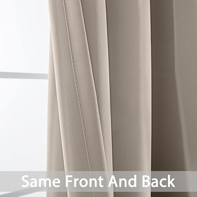 Yakamok Room Darkening Blackout Curtains Thermal Insulated Grommet Curtain Panels for Bedroom, 52W x 84L, Natural, 2 Panels