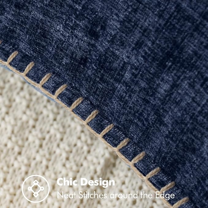 MIULEE Pack of 2 Couch Throw Pillow Covers 20x20 Inch Navy Blue Farmhouse Decorative Pillow Covers with Stitched Edge Soft Chenille Solid Dyed Spring Pillow Covers for Sofa Bed Living Room