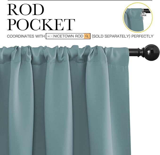 NICETOWN Greyish Blue Blackout Curtains Panels for Window, Thermal Insulated Rod Pocket Blackout Drapes/Draperies for Living Room (2 Panels, W34 x L84 inches)