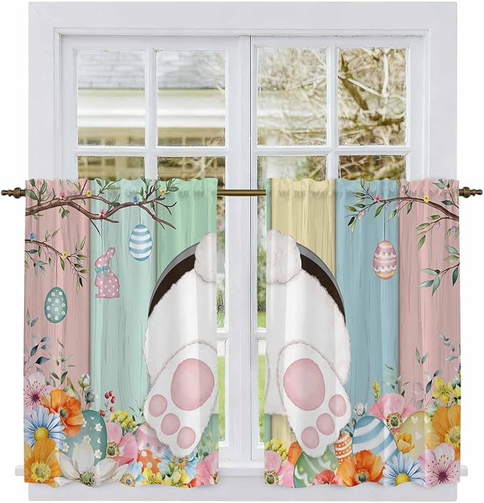 Easter Kitchen Curtains 54 Inch Long 2 Panel Set, Rod Pocket Window Curtains - Image 2