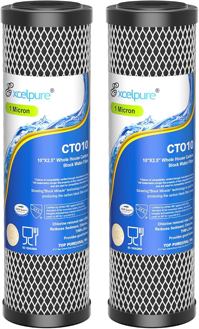 EXCELPURE 1 Micron 10" x 2.5" Whole House CTO Carbon Water Filter Cartridge by EXCELPURE