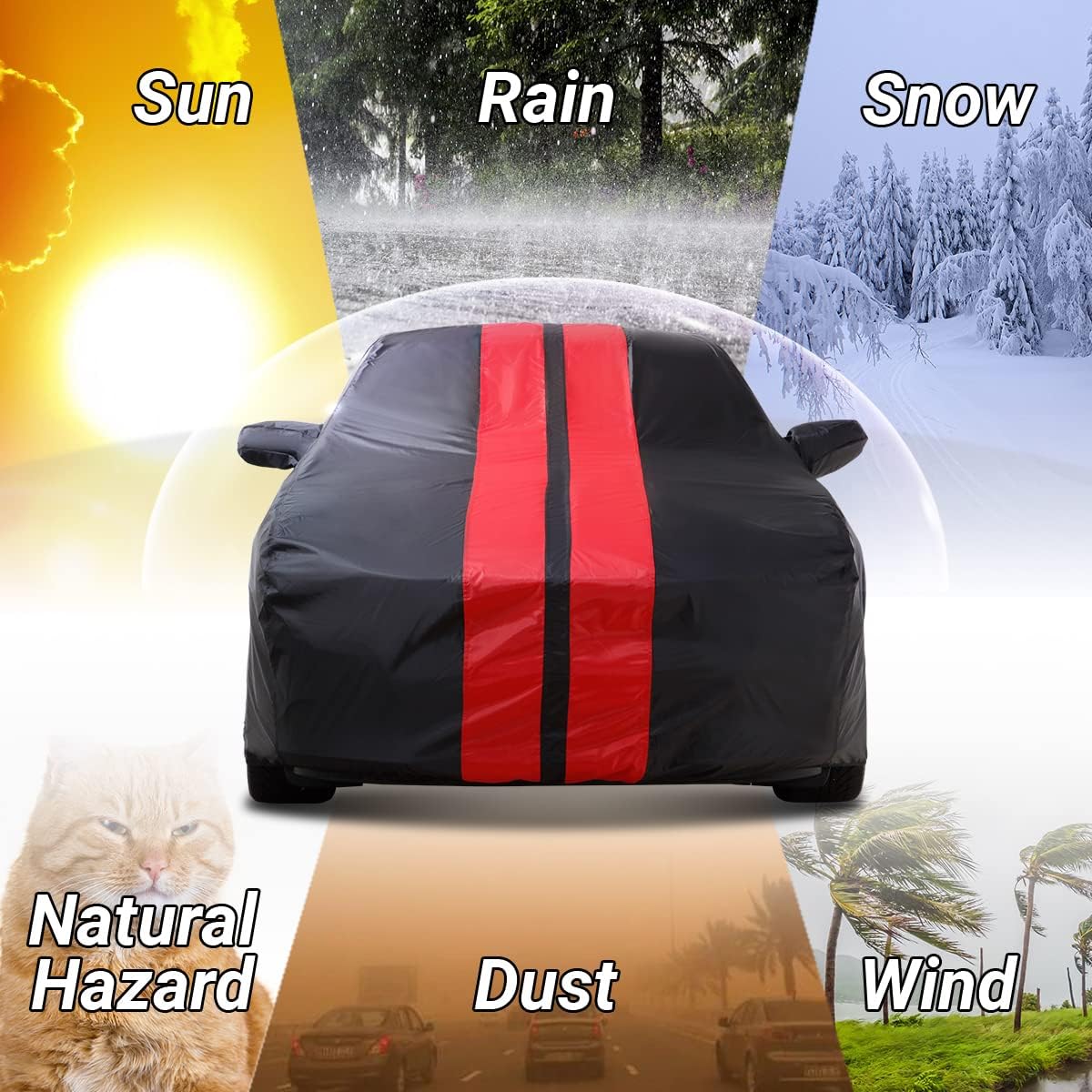 iCarCover Custom Car Cover for 1993-2002 Chevy Camaro STD, Z28, SS Waterproof All Weather Rain Snow UV Sun Protector Full Exterior Indoor Outdoor Car Cover (Stripe - Black/Red)