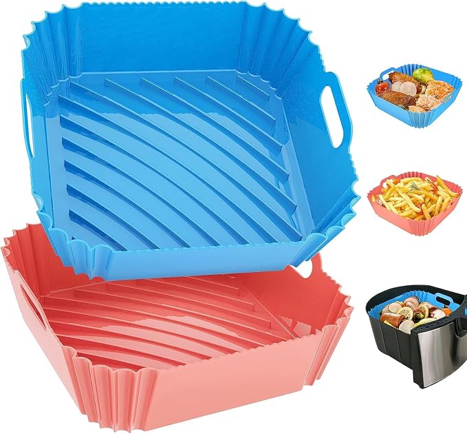 Air Fryer Silicone Liners Square 2 Pack 7.1 Inch Airfryer Liners 4-7 QT by SeropyDirect