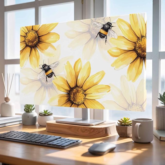Watercolor Pastoral Yellow Daisy Bee Indoor TV Cover, Elastic TV Screen - Image 4
