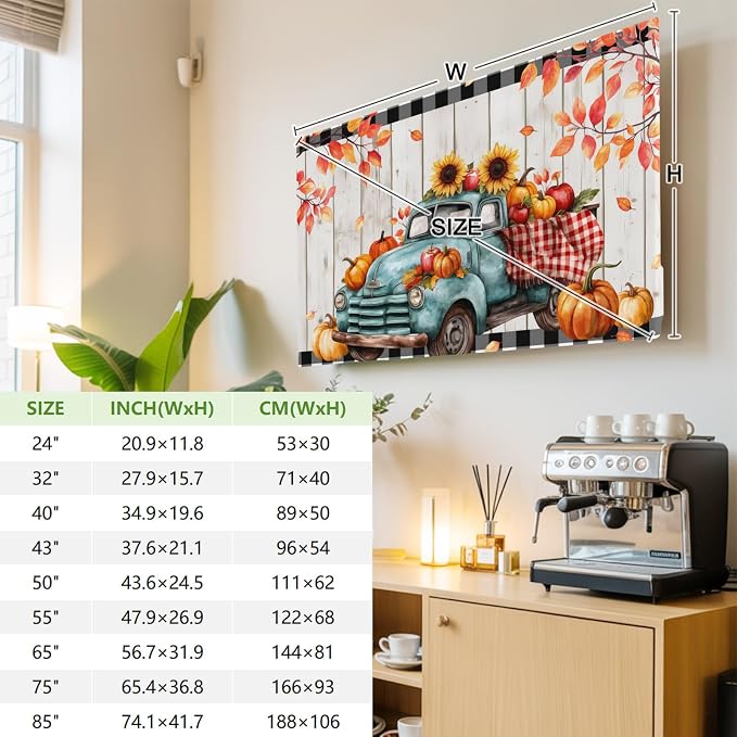 Farm Truck Pumpkin Sunflower Indoor TV Cover, Elastic TV Screen Protector Fall - Image 3