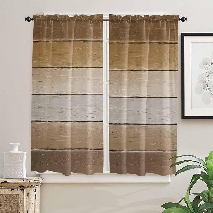 Vintage Brown Gradient Wood Grain Window Valance Curtains, Farmhouse Wood Barn - Image 7