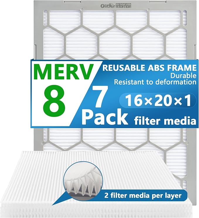 16x20x1 MERV 8 Air Filter, AC Furnace Air Filter, Reusable ABS Plastic Frame by OlitAir