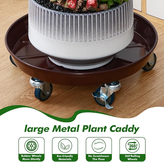Planterhoma 3 Packs 13 inches Metal Plant Caddy - Image 4