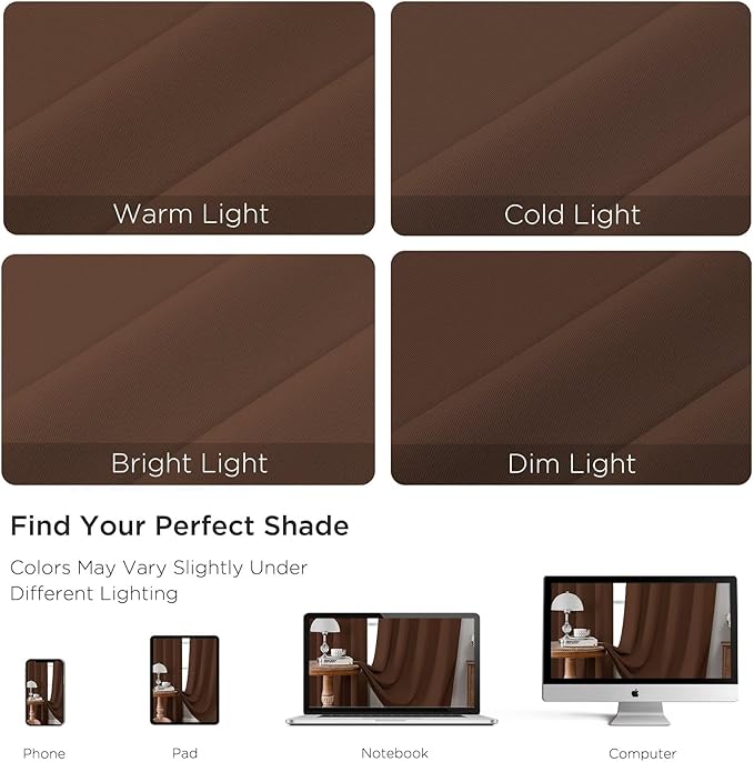 CUCRAF Brown Blackout Curtains 90 inch Length 2 Panels Set, Rod Pocket Room Darkening Drapes for Bedroom Living Room, Insulated Thermal Light Blocking Window Curtain (W52 x L90 Inch)