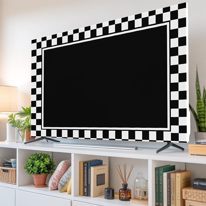 Modern Black White Lattice Indoor TV Cover, Elastic TV Screen Protector - Image 6