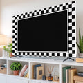 Modern Black White Lattice Indoor TV Cover, Elastic TV Screen Protector by Unknown
