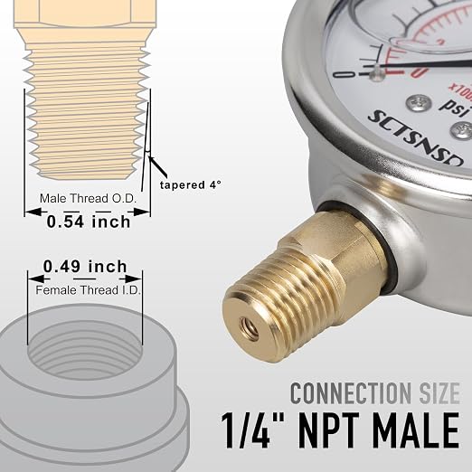 0 to 300 Psi Pressure Gauge, Glycerin Liquid Filled, 2.5 inch Dial, 1/4" NPT - Image 5