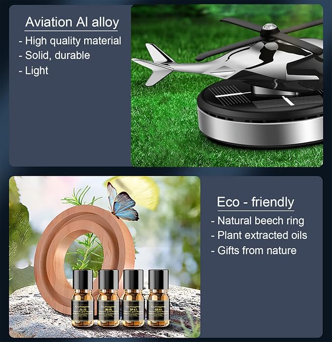 Car Air Freshener, Helicopter Solar Energy Rotating Aromatherapy Aviation Al - Image 3