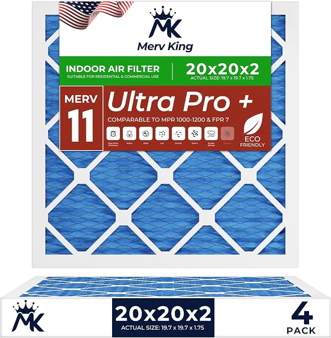 MervKing 20x20x2 Air Filter Actual Size: 19.7" x 19.7" x 1.75" MERV 11 MPR by MervKing